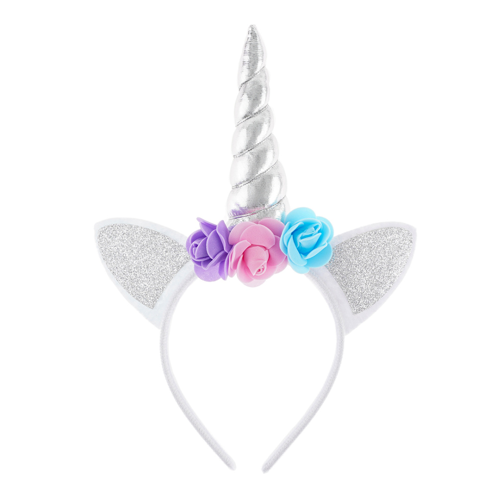 картинка Ободок, Цветочный единорог, Белый/Серебро, с блестками, 1 шт. от магазина FiestaGift