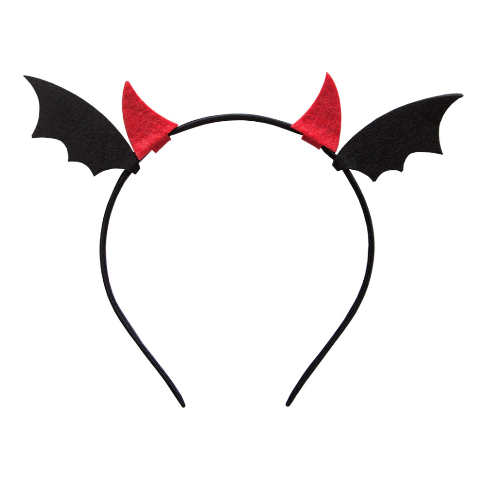 картинка Ободок, Рожки Чертика, с крылышками, Красный/Черный, 1 шт. от магазина FiestaGift