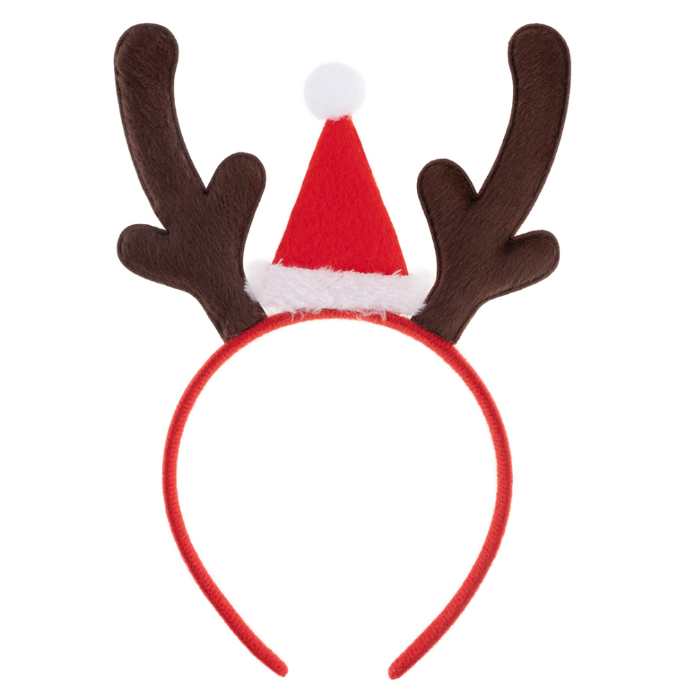 картинка Ободок, Оленьи рожки с колпаком, Коричневый/Красный, 1 шт. от магазина FiestaGift