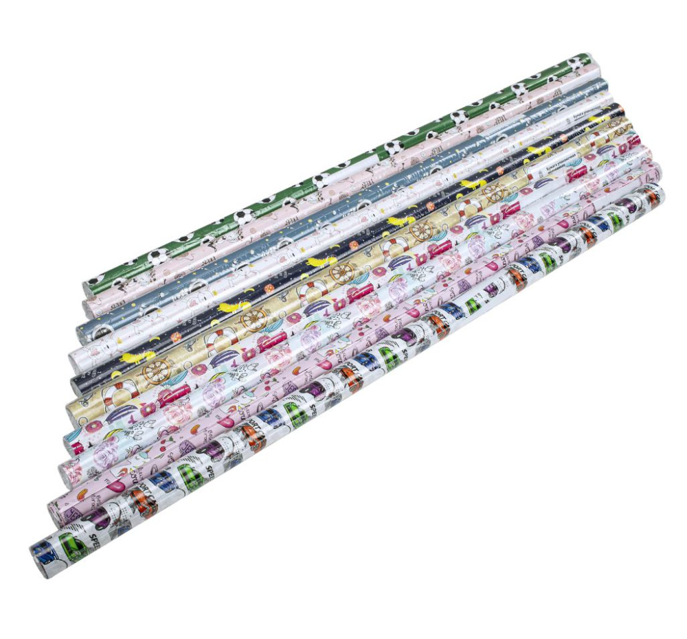 картинка Бумага упаковочная мелованная "For Kids" 70x100см, 10 дизайнов ассорти, ЗОЛОТАЯ СКАЗКА, 591918 от магазина FiestaGift