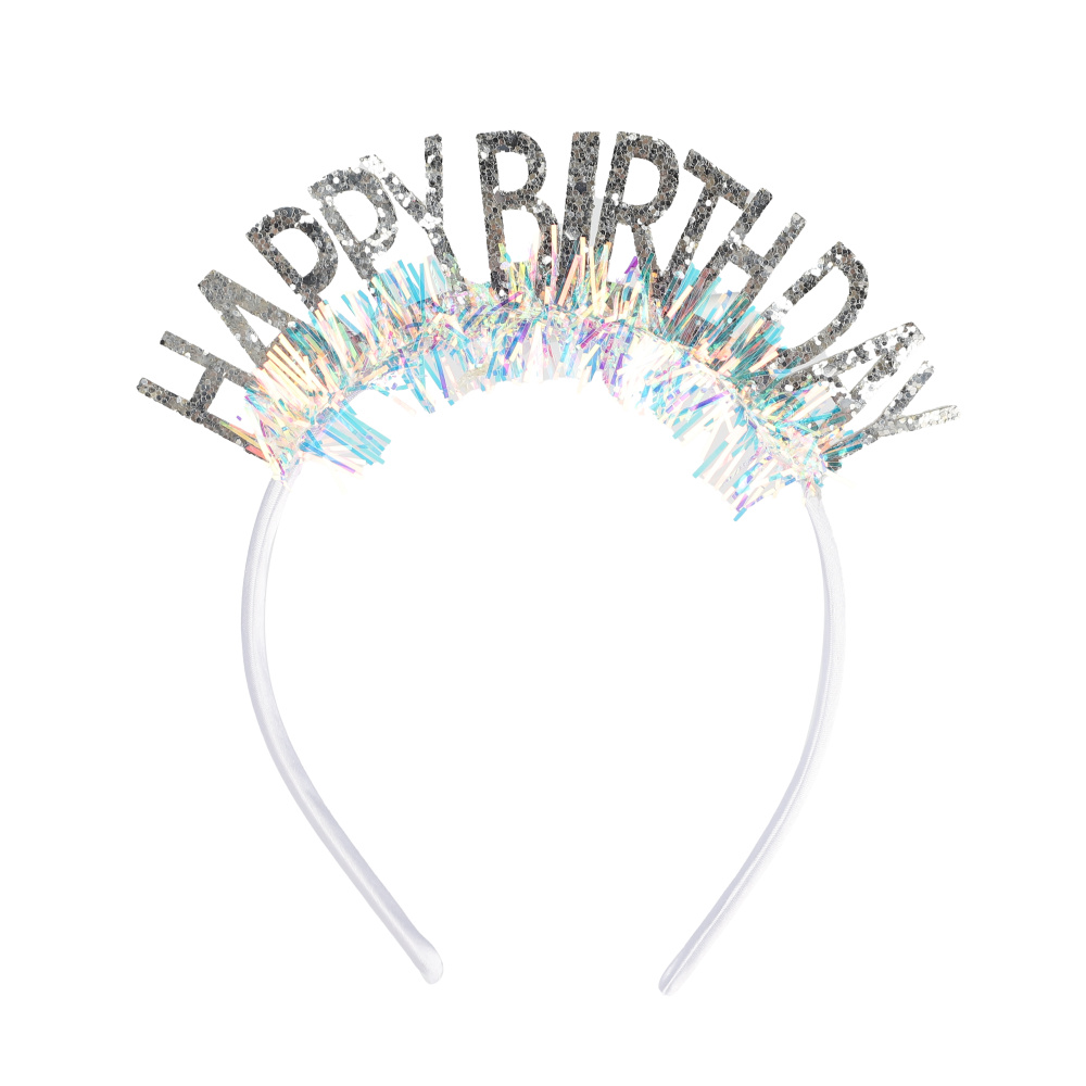 картинка Ободок, Happy Birthday, Серебро, с блестками, 1 шт. от магазина FiestaGift