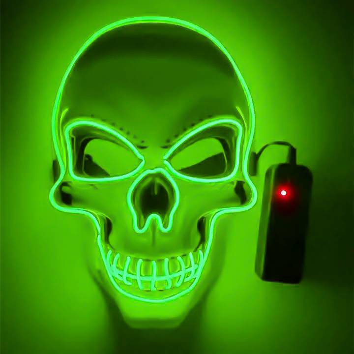 картинка Карнавальная маска, Светодиодный череп, Зеленый, 16*23 см, 1 шт. от магазина FiestaGift