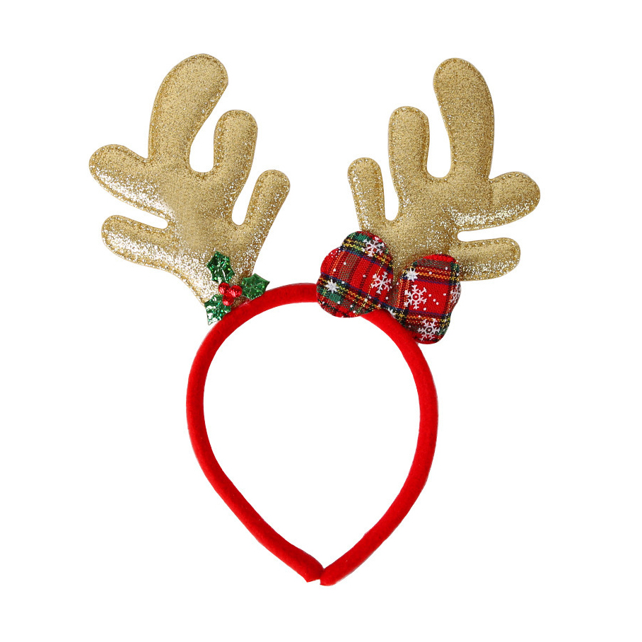 картинка Ободок, Оленьи рожки с бантом и зеленой веточкой, 1 шт. от магазина FiestaGift