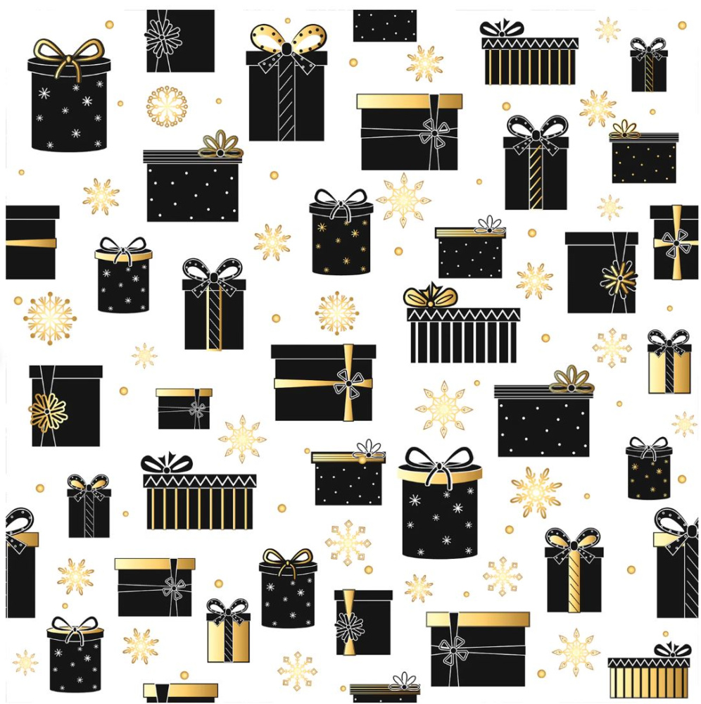 картинка Бумага упаковочная новогодняя "Black.Gold.White" 70*100см, 10 дизайнов ассорти ЗОЛОТАЯ СКАЗКА 592052 от магазина FiestaGift