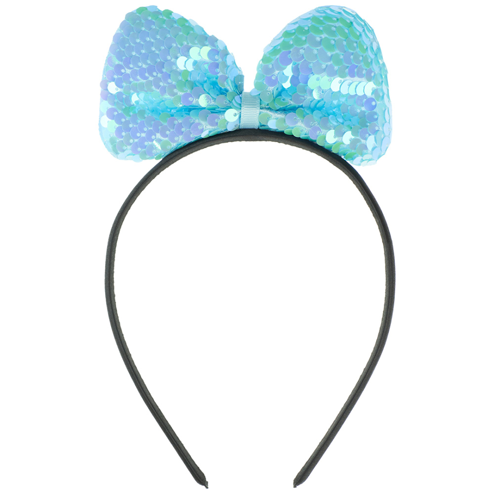 картинка Ободок, Прелестный бант, с пайетками, Голубой, 1 шт. от магазина FiestaGift