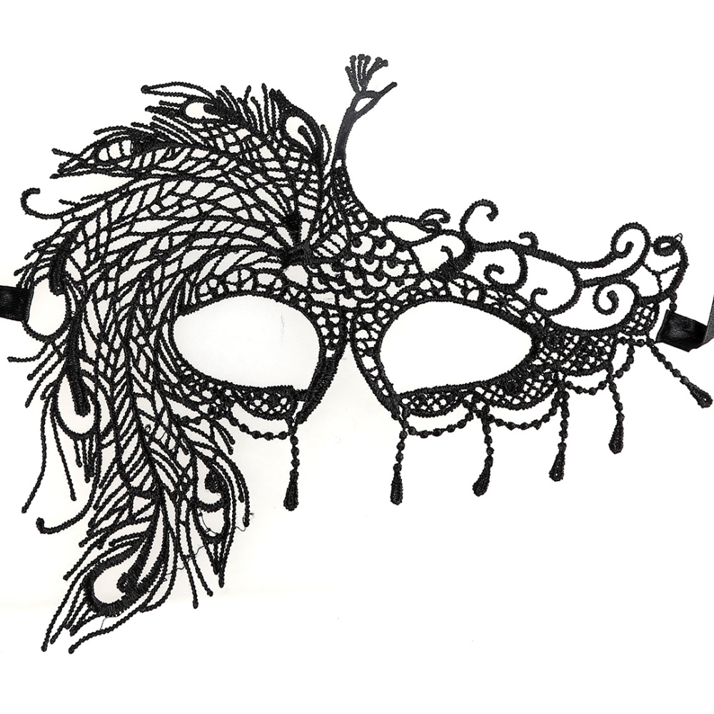 картинка Маска кружевная, фигурная, Павлин, Черный, 16*24 см, 1 шт. от магазина FiestaGift