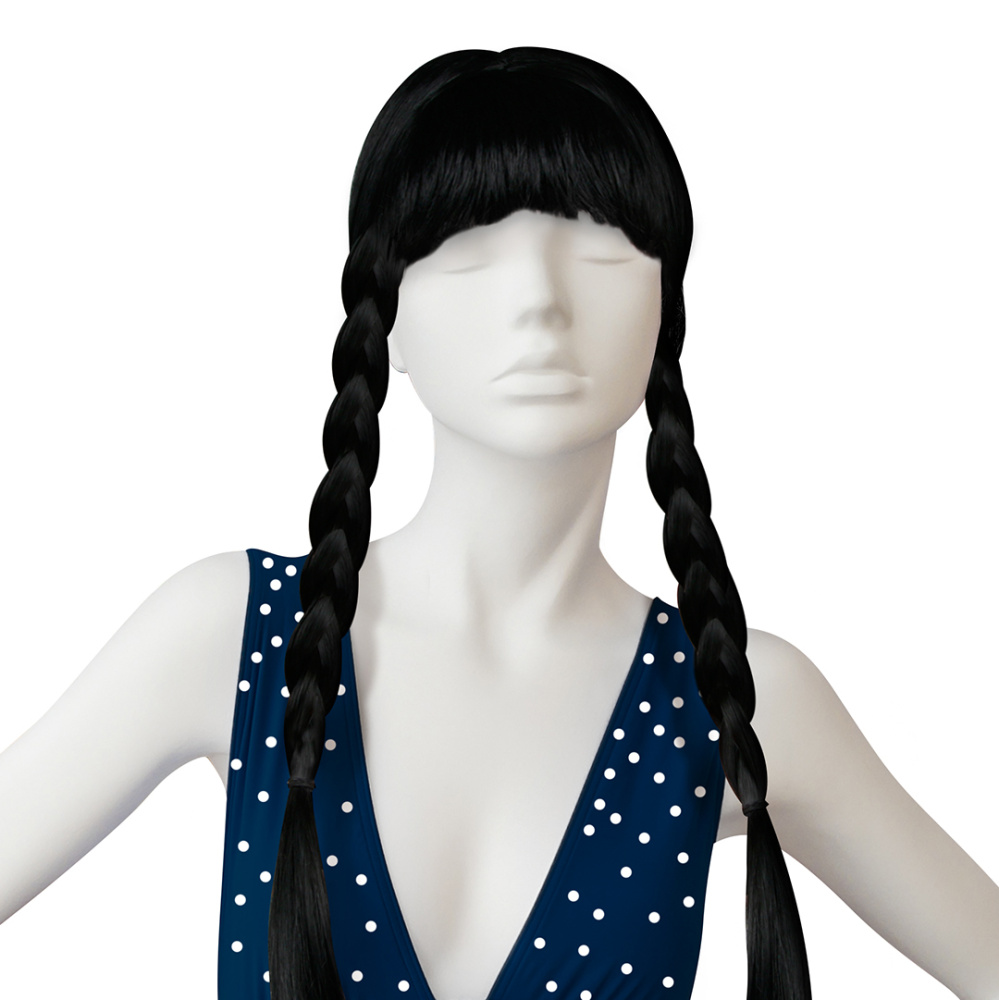 картинка Парик карнавальный, 200 гр, Уэнсдей, Черный, 1 шт. в упак. от магазина FiestaGift