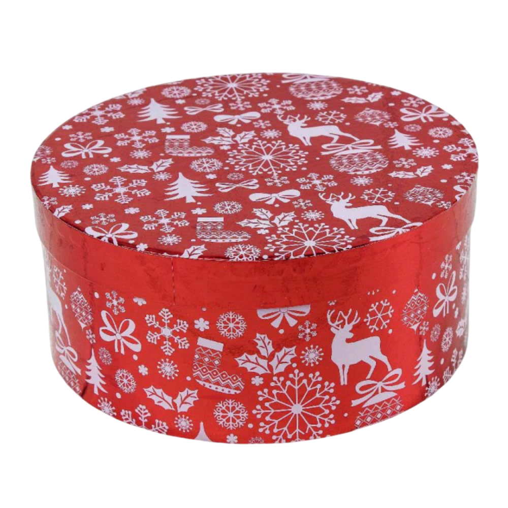картинка Коробки Круглые Набор 1/3 25,5*11,5 "Новогодний" Красный 1/12 от магазина FiestaGift.ru