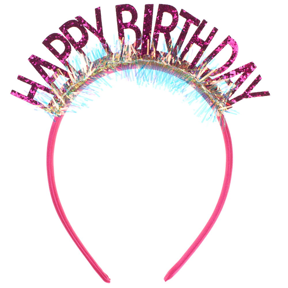 картинка Ободок, Happy Birthday, Фуксия, с блестками, 1 шт. от магазина FiestaGift
