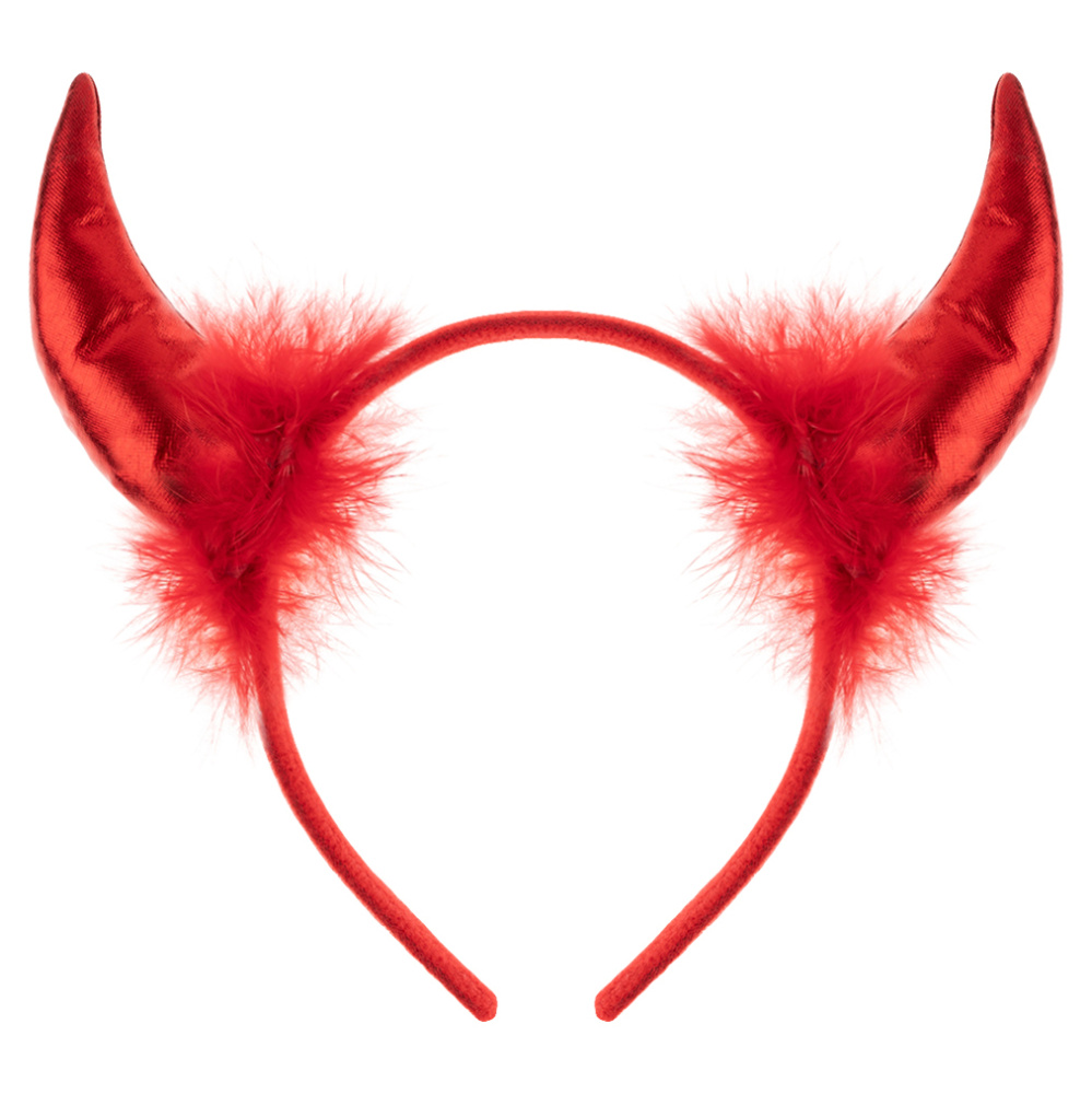 картинка Ободок, Рожки Чертенка, пушистые, Красный, Металлик, 1 шт. от магазина FiestaGift