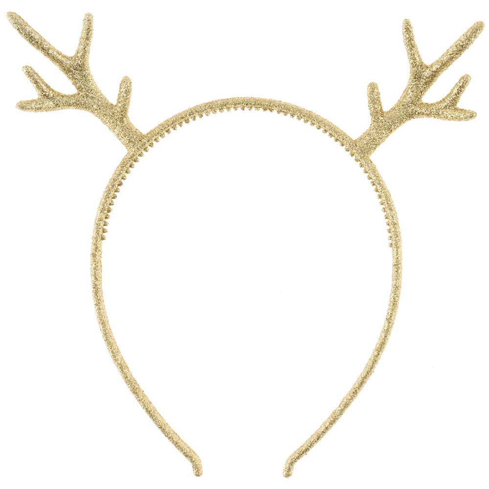 картинка Ободок, Оленьи рожки, Золото, с блестками, 1 шт. от магазина FiestaGift