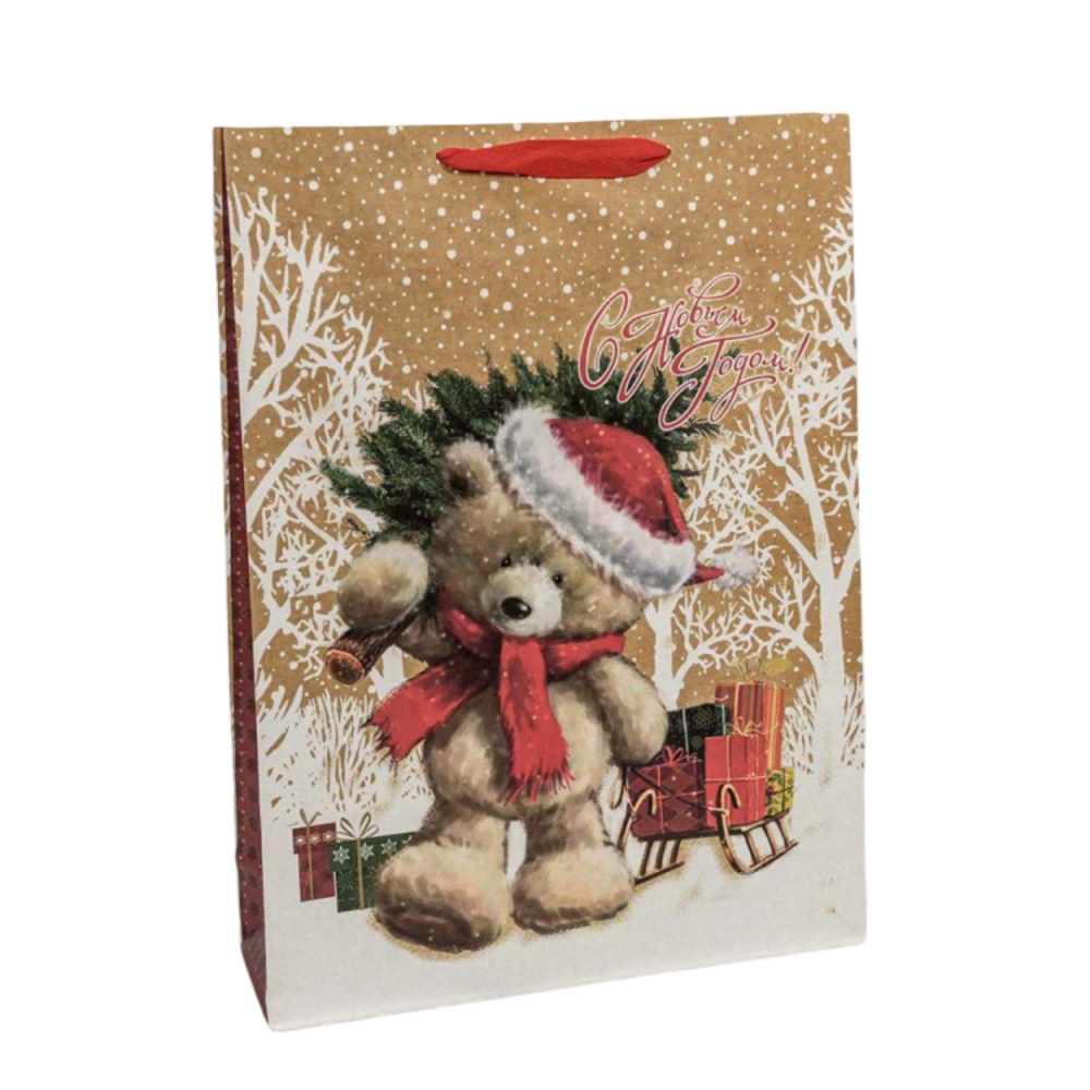 картинка Пакет подарочный Крафт "Новогодний" (микс) 33*45*11 150г 1/20 1/240 от магазина FiestaGift.ru