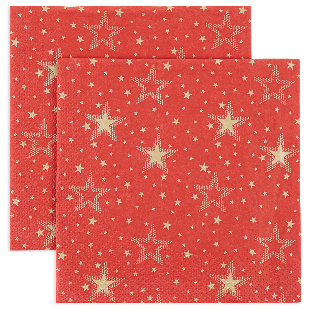 картинка Сервировочные салфетки, Золотые звезды, Красный, 33*33 см, 20 шт. от магазина FiestaGift