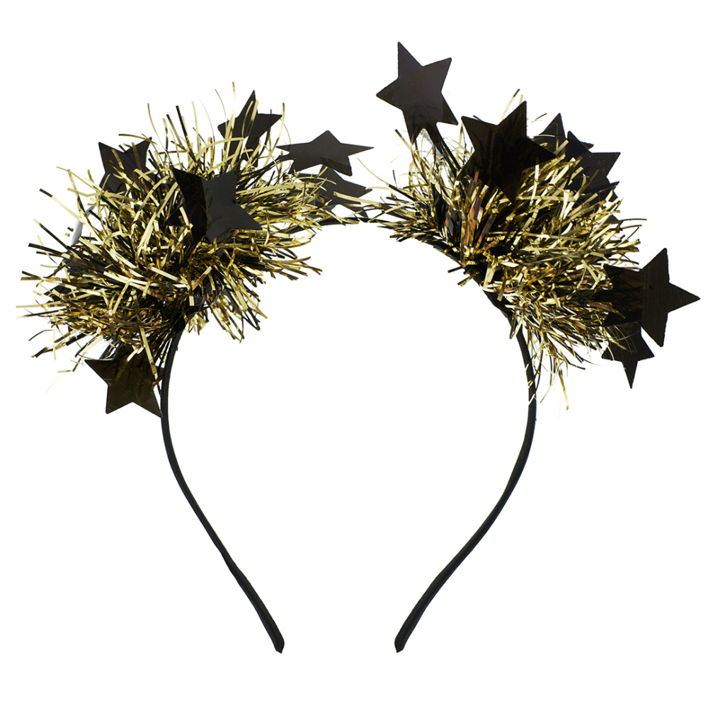 картинка Ободок, Шарики из дождика, Черный/Золото, 1 шт. от магазина FiestaGift