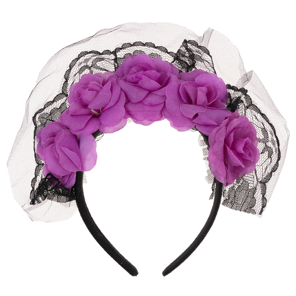 картинка Ободок, Цветы на Хэллоуин (средние), Черный/Фиолетовый, 1 шт. от магазина FiestaGift