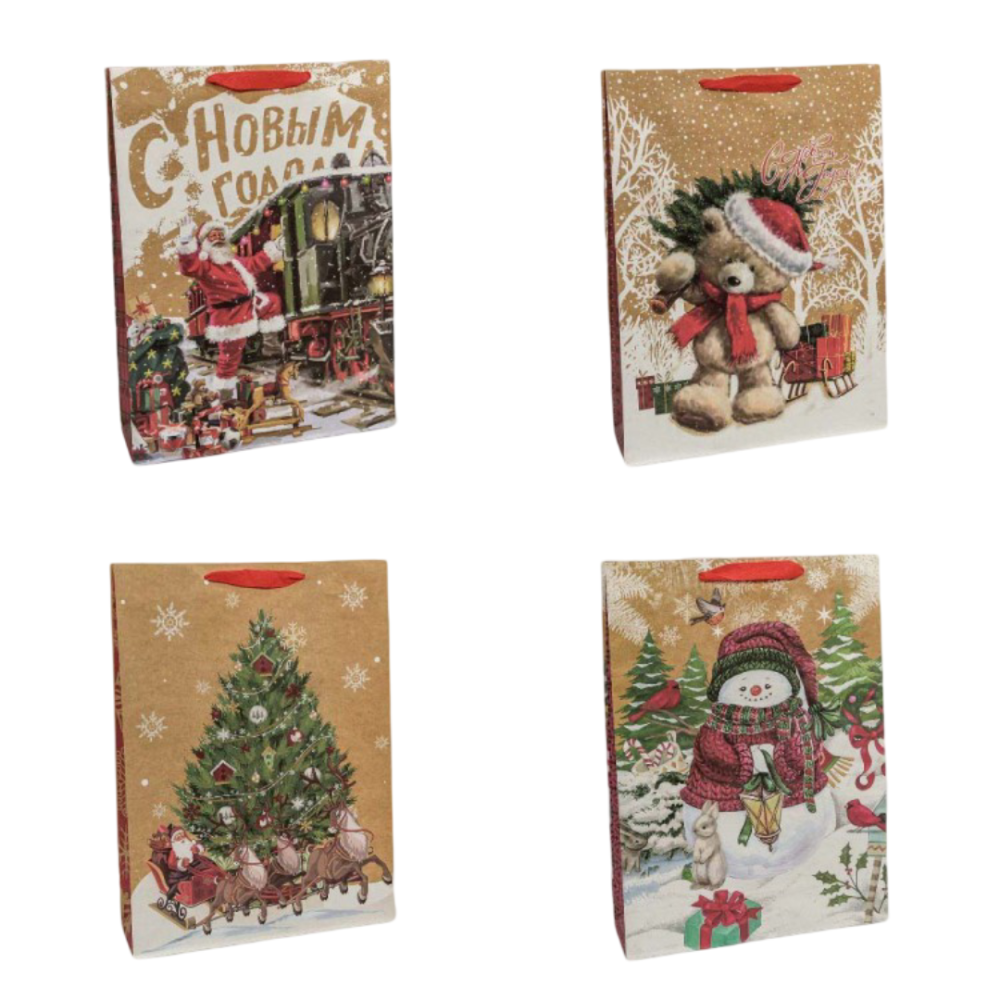 картинка Пакет подарочный Крафт "Новогодний" (микс) 33*45*11 150г 1/20 1/240 от магазина FiestaGift.ru