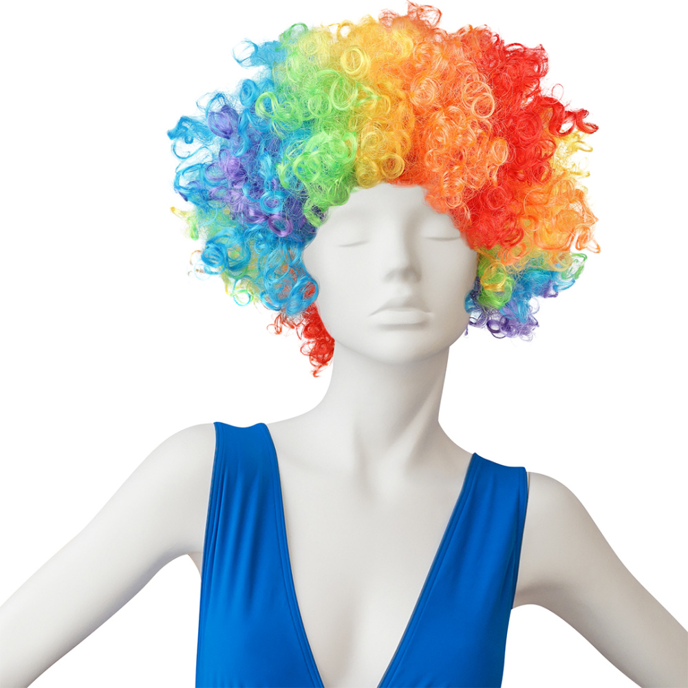 картинка Парик карнавальный, 120 гр, Кудряшки, Радужный, 1 шт. в упак. от магазина FiestaGift