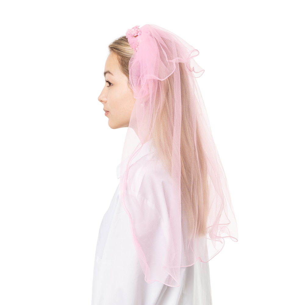 картинка Ободок, Цветы (с фатой), Розовый, 60 см, 1 шт. от магазина FiestaGift