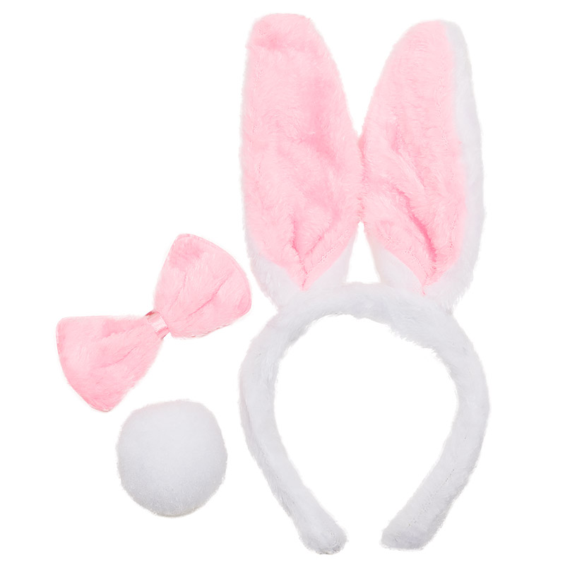 картинка Набор (ушки, бантик, хвостик), Зайка, Белый/Розовый, 1 шт. от магазина FiestaGift