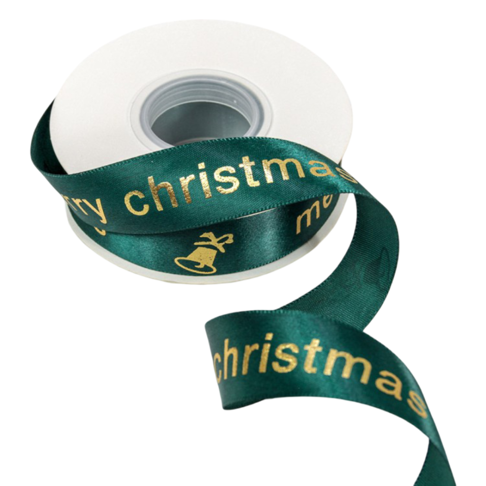 картинка Лента Атласная Полиэстер "Merry Christmas" 2,5см*25ярд Зелёный 1/5 1/100 от магазина FiestaGift