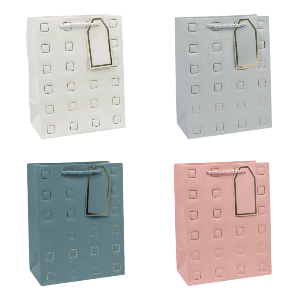 картинка 000881E Пакет подарочный с тиснением "Квадратики" (микс) 18*23*10 210г 1/20 1/360 от магазина FiestaGift.ru