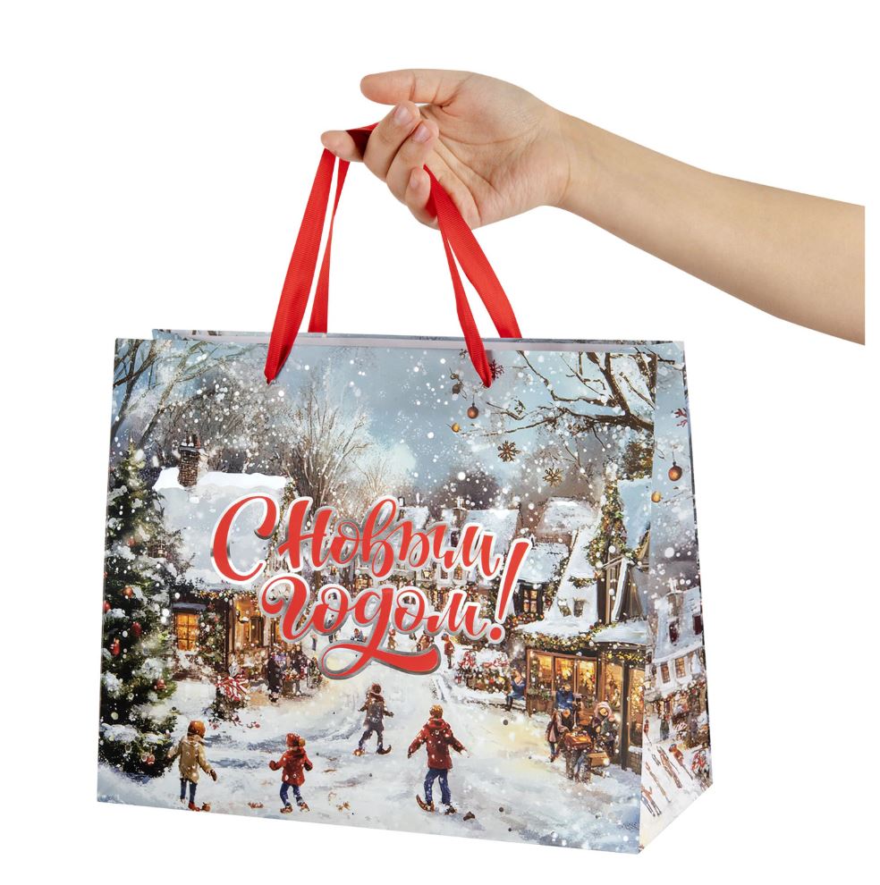 картинка Пакет подарочный (1шт) новогодний 26х13х32см "Winter Wonderland" фольга, ас-ти ЗОЛОТАЯ СКАЗКА 592443 от магазина FiestaGift.ru
