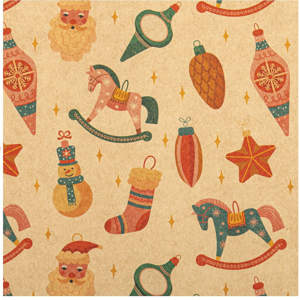 картинка Бумага упаковочная новогодняя "Christmas Kraft" 70*100см, 10 дизайнов ассорти, ЗОЛОТАЯ СКАЗКА 592053 от магазина FiestaGift