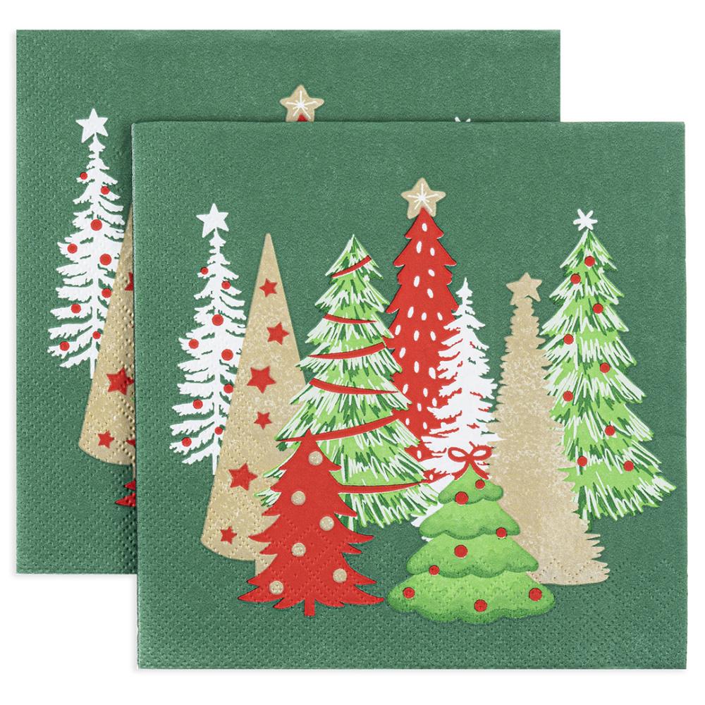 картинка Сервировочные салфетки, Яркие Елочки, Зеленый, 33*33 см, 20 шт. от магазина FiestaGift