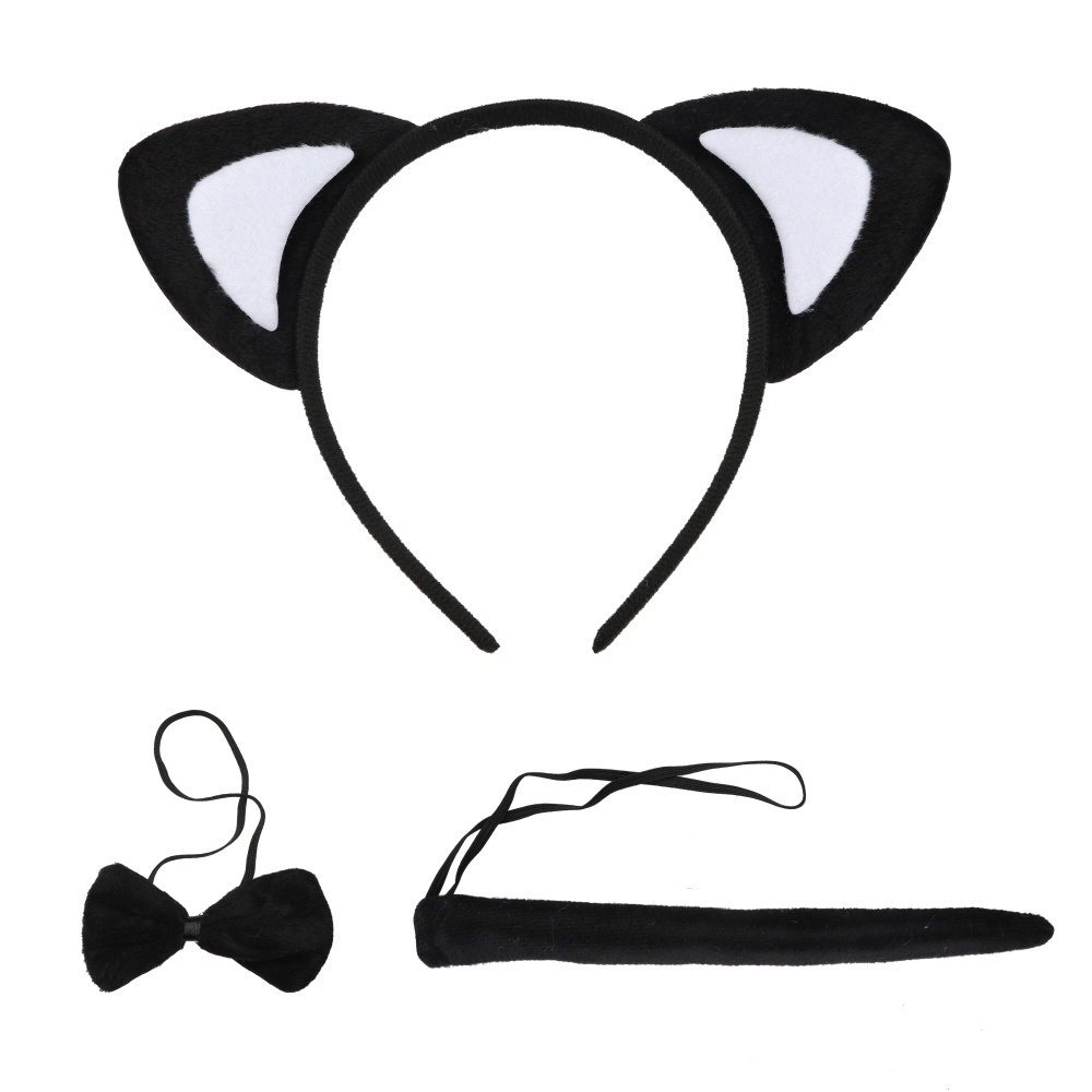 картинка Набор (ушки, бантик, хвостик), Котик, Черный/Белый, 1 шт. от магазина FiestaGift
