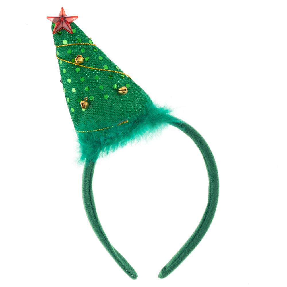 картинка Ободок, Новогодняя елочка, Зеленый, с блестками, 1 шт. от магазина FiestaGift