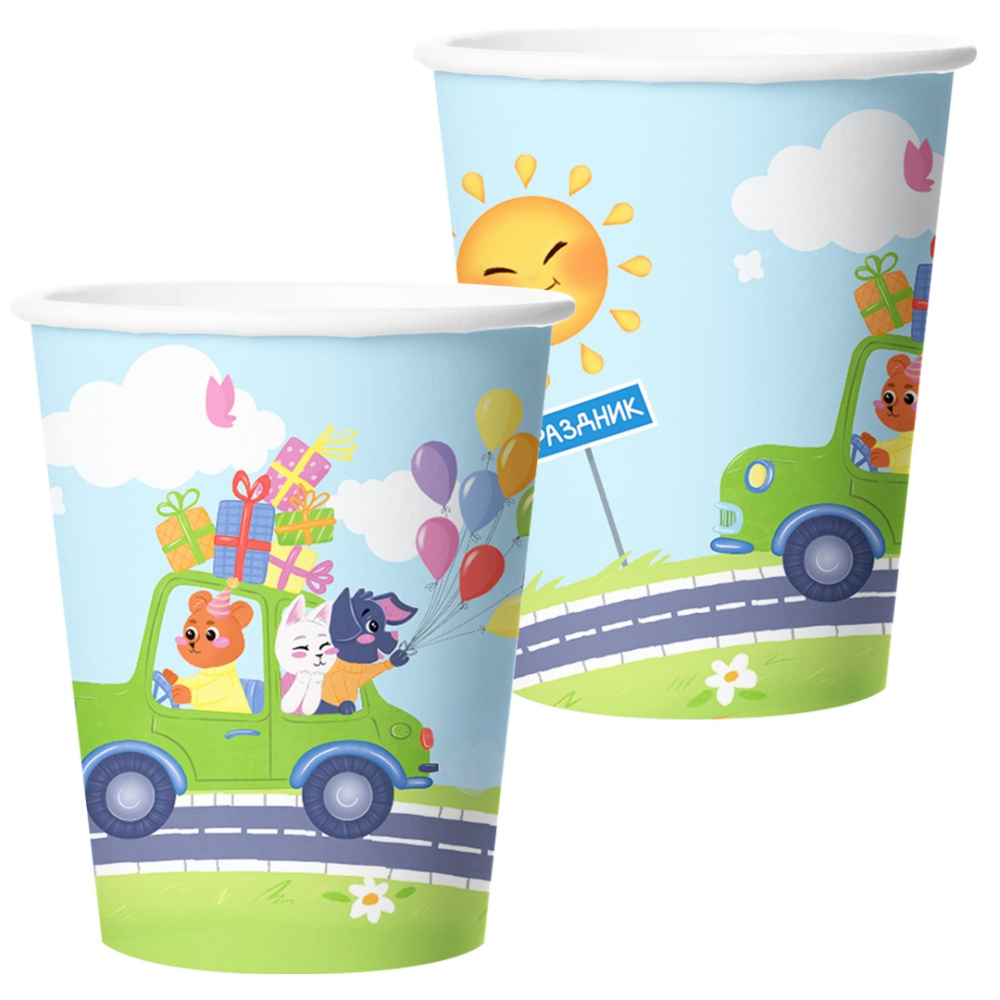 картинка Стаканы (250 мл) Зверюшки, Веселый праздник, 6 шт. от магазина FiestaGift