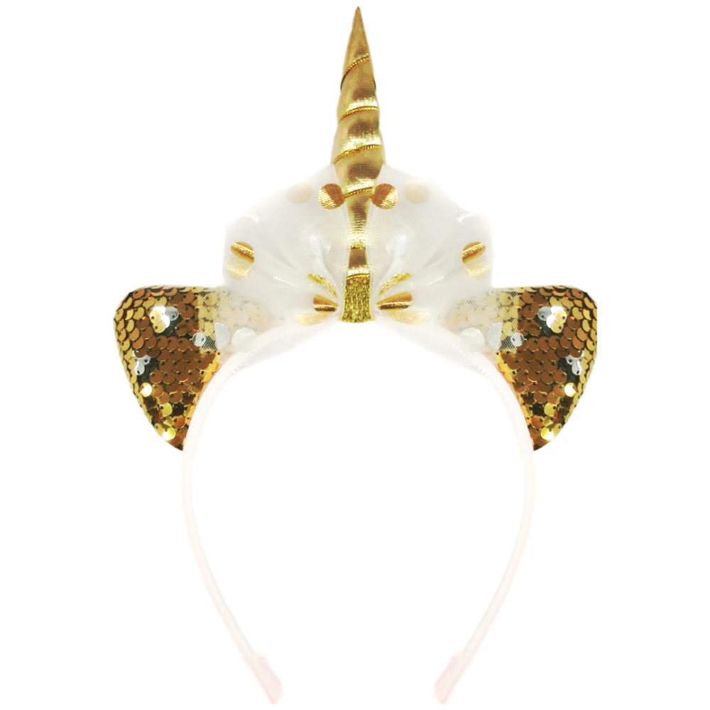 картинка Ободок, Единорог с бантиком, Золото/Белый, 1 шт. от магазина FiestaGift