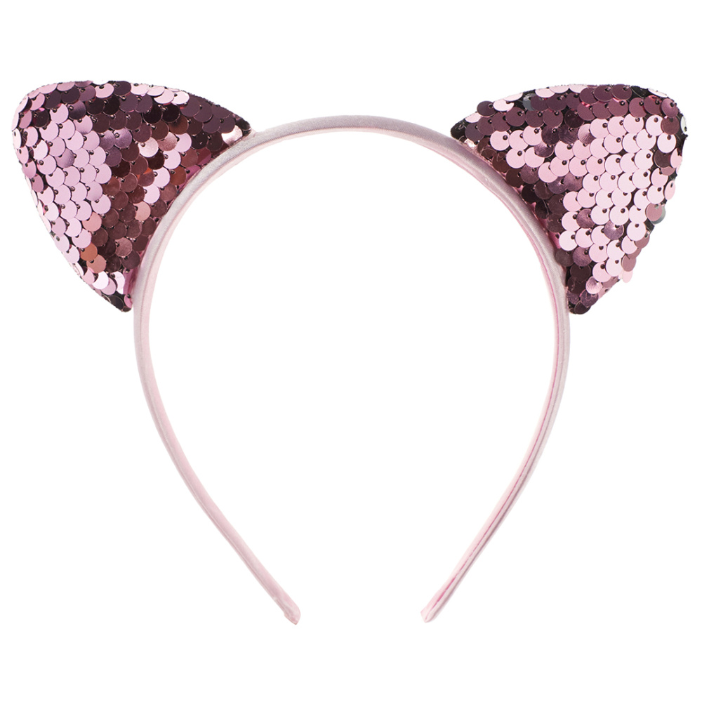 картинка Ободок Кошка, с пайетками, Розовый, 1 шт. от магазина FiestaGift