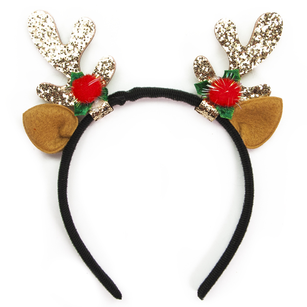 картинка Ободок, Олененок, Золотые рожки, с блестками, 1 шт. от магазина FiestaGift