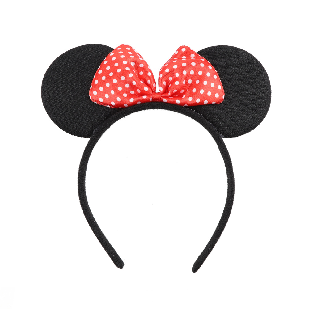 картинка Ободок Мышка с красным бантиком, маленькие точки, Черный, 1 шт. от магазина FiestaGift