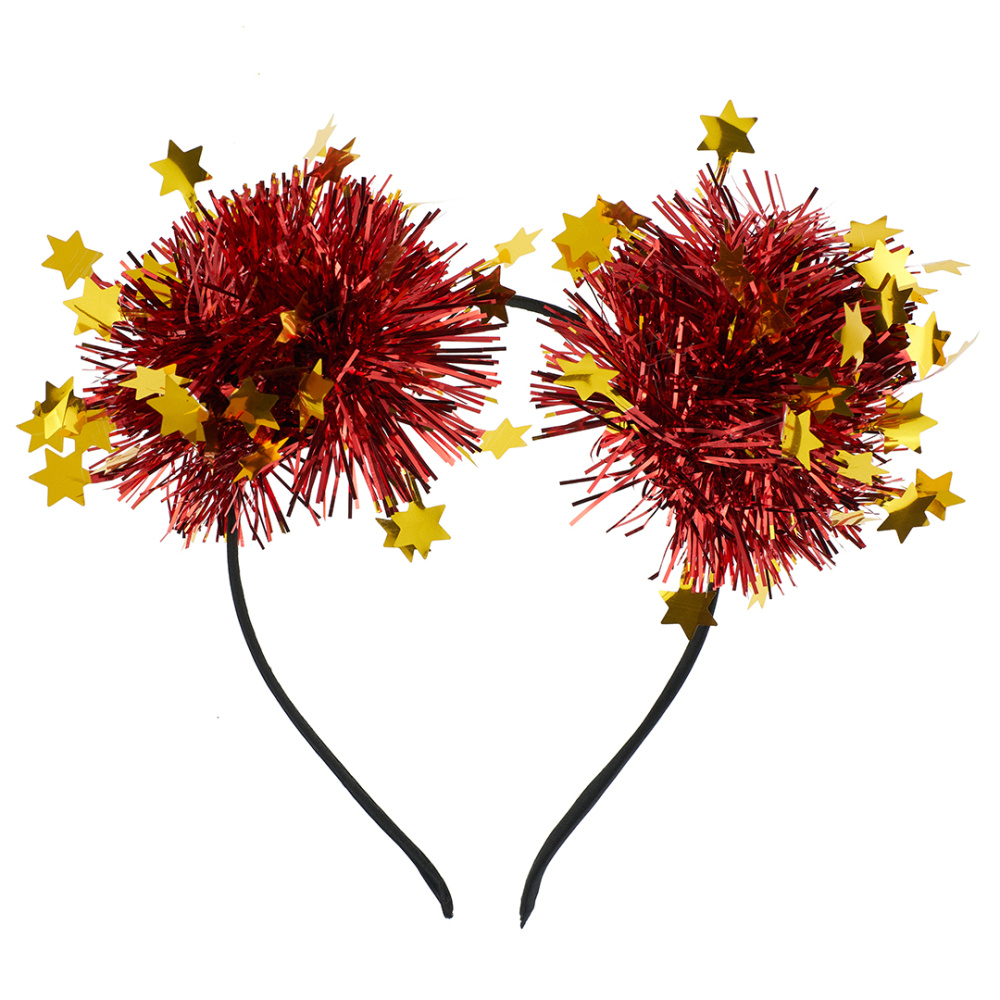 картинка Ободок, Шарики из дождика, Красный/Золото, 1 шт. от магазина FiestaGift