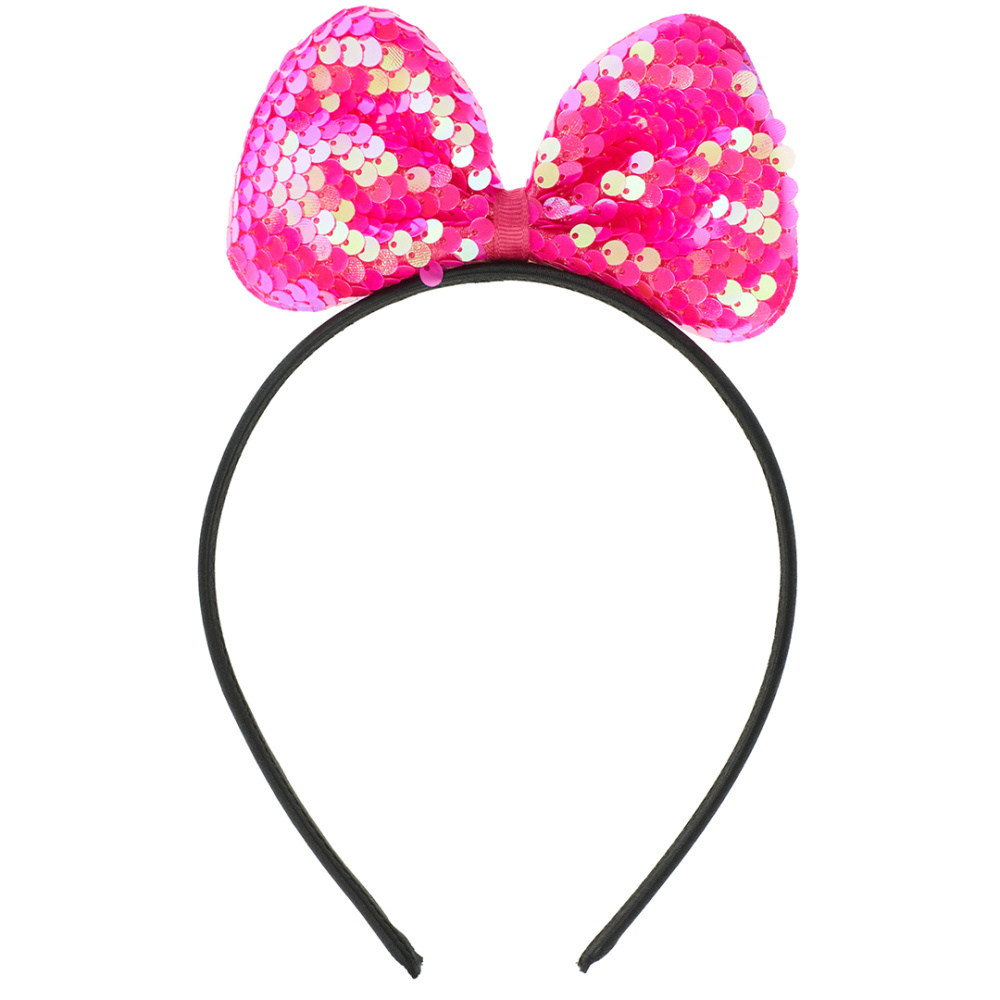 картинка Ободок, Прелестный бант, с пайетками, Ярко-розовый, 1 шт. от магазина FiestaGift