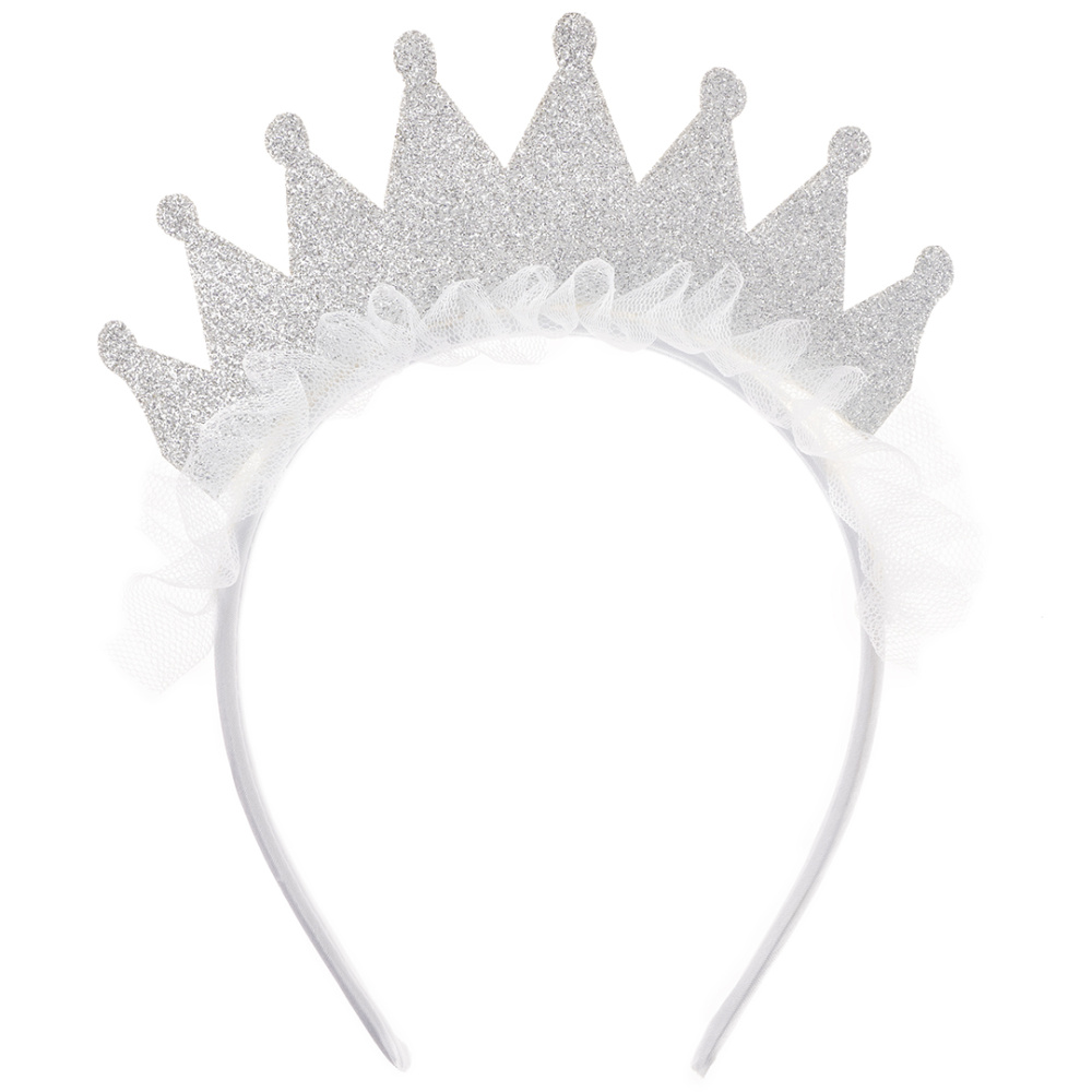 картинка Ободок, Сверкающая корона, Серебро, с блестками, 1 шт. от магазина FiestaGift