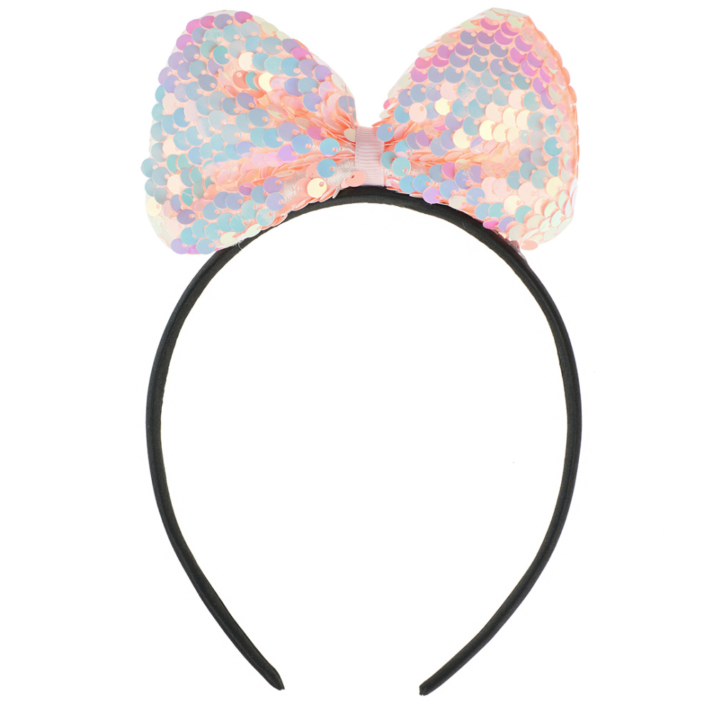 картинка Ободок, Прелестный бант, с пайетками, Розовый перламутр, 1 шт. от магазина FiestaGift