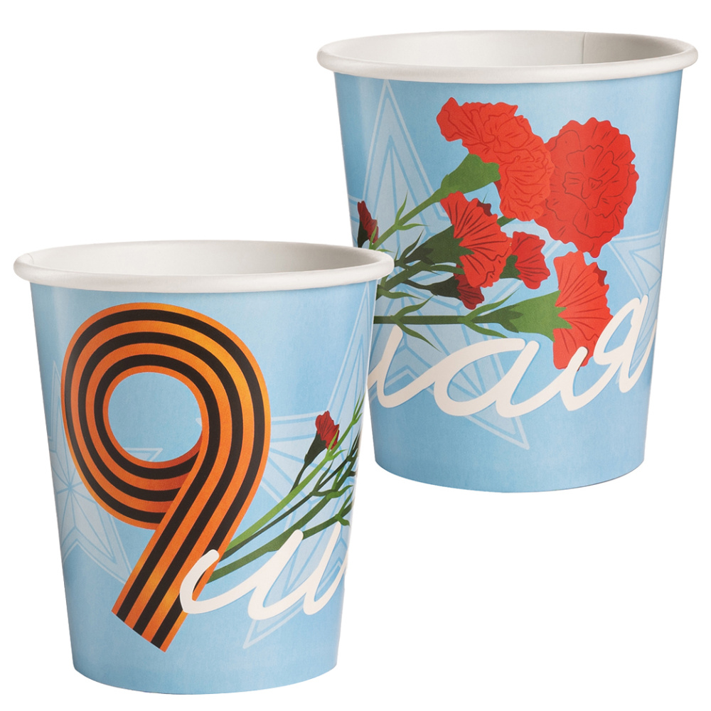 картинка Стаканы (250 мл) 9 Мая, Голубой, 6 шт. от магазина FiestaGift