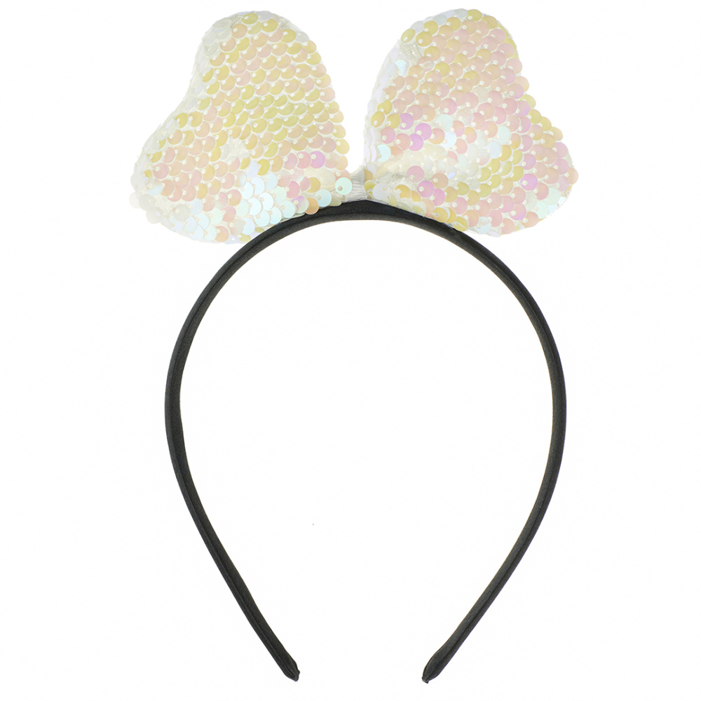 картинка Ободок, Нарядный бант, с пайетками, Белый перламутр, 1 шт. от магазина FiestaGift