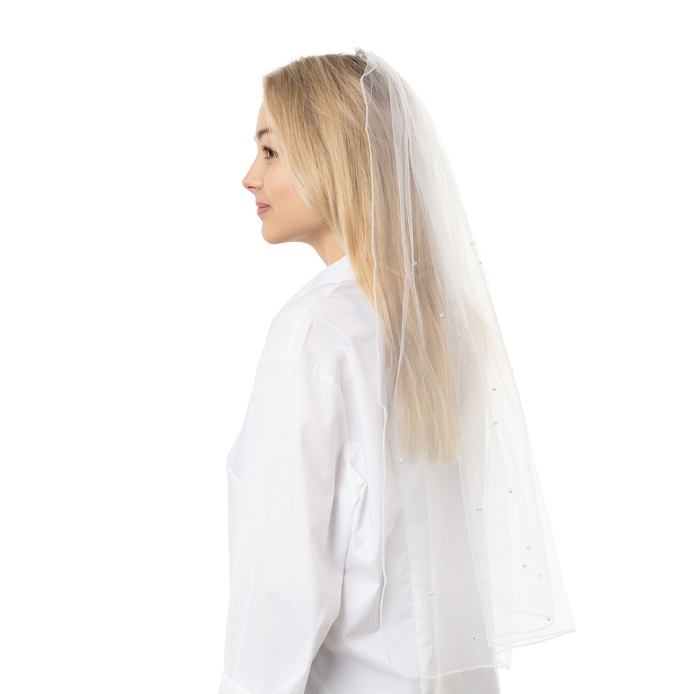 картинка Фата с бусинами и гребнем, Белый, 75 см, 1 шт. от магазина FiestaGift