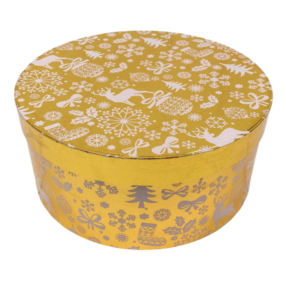 картинка Коробки Круглые Набор 1/3 25,5*11,5 "Новогодний" Золотой 1/12 от магазина FiestaGift.ru