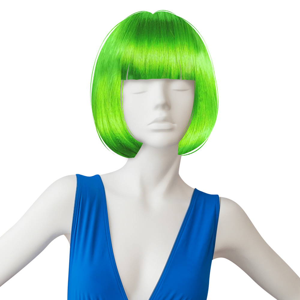 картинка Парик карнавальный, 110 гр, Каре, Салатовый, 1 шт. в упак. от магазина FiestaGift