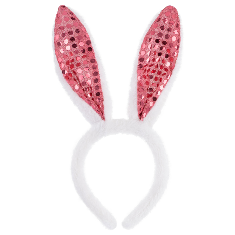 картинка Ободок Зайка, с пайетками, Белый/Розовый, 1 шт. от магазина FiestaGift