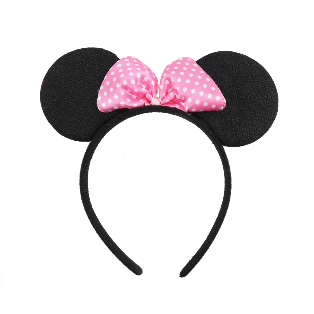 картинка Ободок Мышка с розовым бантиком, маленькие точки, Черный, 1 шт. от магазина FiestaGift