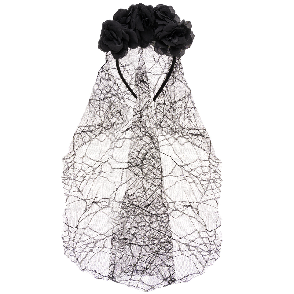 картинка Ободок, Цветы на Хэллоуин (с фатой), Черный, 1 шт. от магазина FiestaGift