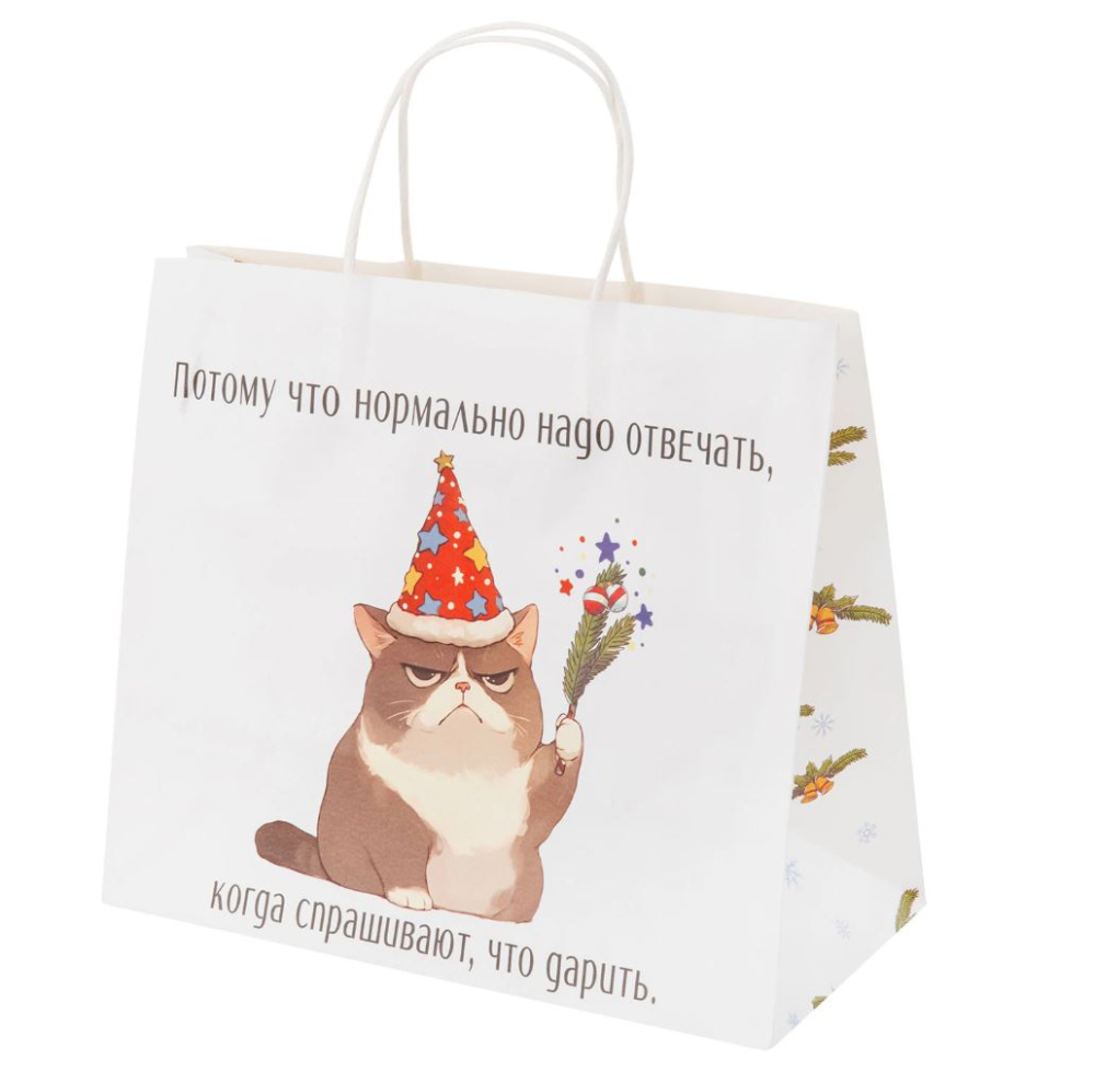 картинка Пакет подарочный (1 штука), новогодний, 28х14х24 см "Котики", крафт, ассорти, ЗОЛОТАЯ СКАЗКА, 592433 от магазина FiestaGift.ru