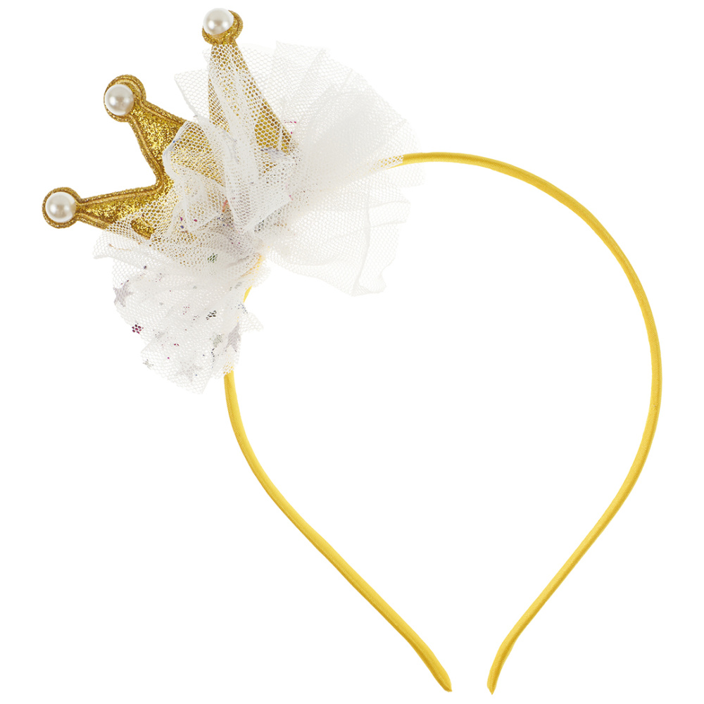 картинка Ободок, Нежная Корона, Белый/Золото, с блестками, 1 шт. от магазина FiestaGift