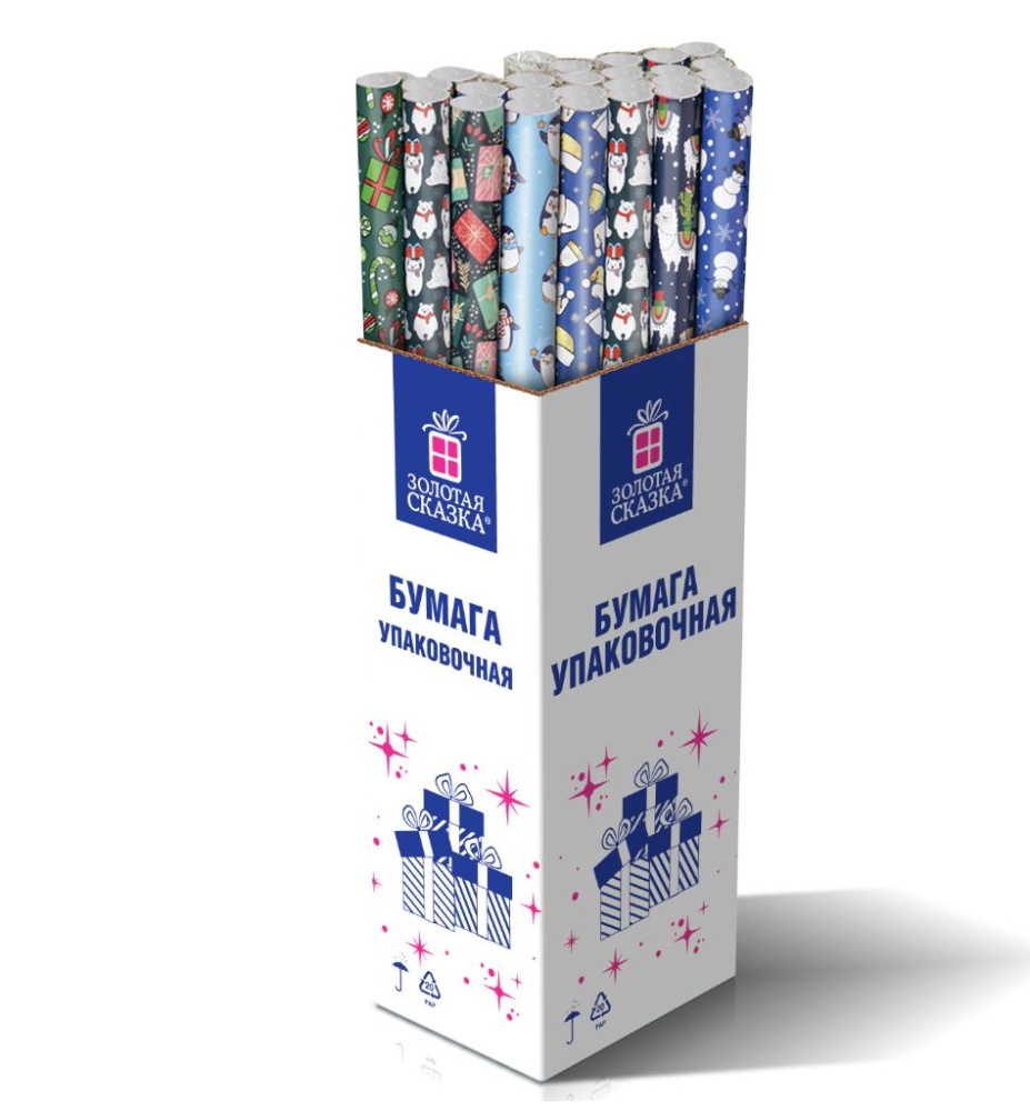 картинка Бумага упаковочная новогодняя "Snow Fun" 70*100см , 10 дизайнов ассорти, ЗОЛОТАЯ СКАЗКА, 591911 от магазина FiestaGift